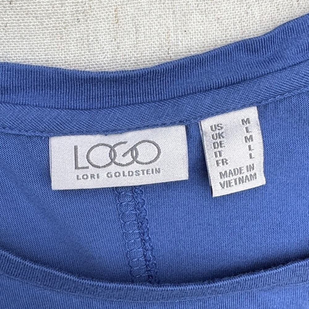 LOGO Lori Goldstein Blue Sleeveless Midi Dress Medium Lace Trim Asymmetrical Hem - Picture 7 of 8